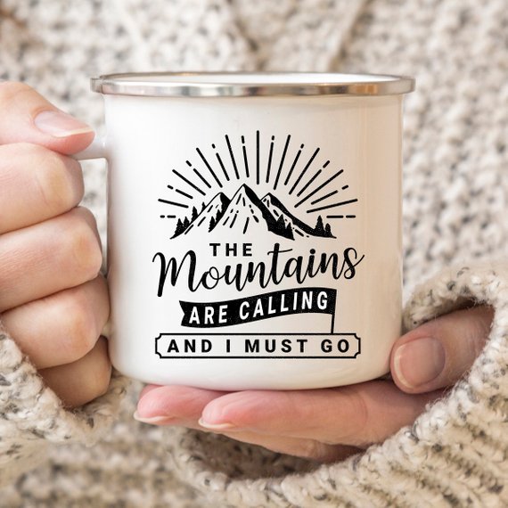 Mountain Mug Enamel Mug Wanderlust Camping Mug The | Magenta Shadow