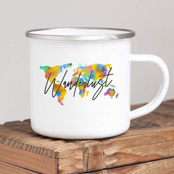 Wanderlust Enamel Mug Camping Mug Happy Hiker