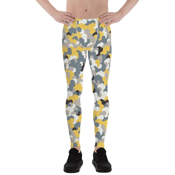 Mens Leggings - Yellow Sports Camo Leggings | Maroon Sooty