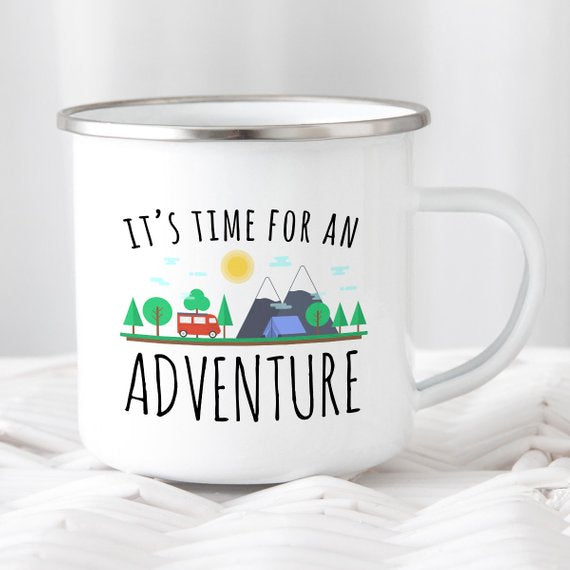 Adventure Mug Enamel Mug Wanderlust Camping Mug | Magenta Shadow