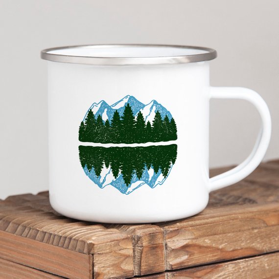 Mountain Mug Enamel Mug Wanderlust Camping Mug The | Magenta Shadow