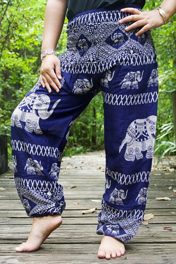 Blue ELEPHANT Pants Women Boho Pants Hippie Pants Yoga | Tan Smokey