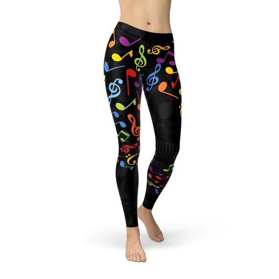 Womens Colorful Music Notes Leggings | Maroon Sooty