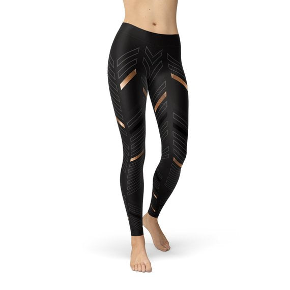 Womens Sports Stripes Black Leggings | Maroon Sooty