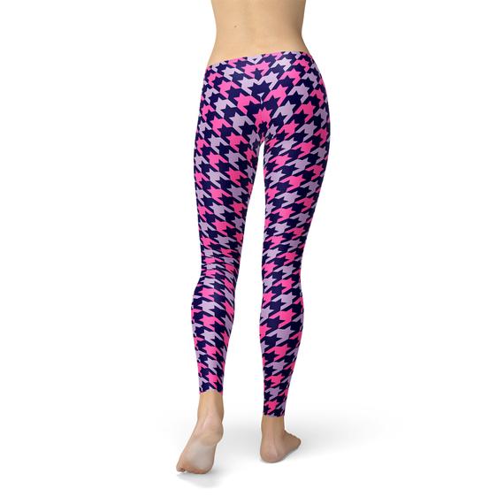 Womens Pink Purple Houndstooth Leggings