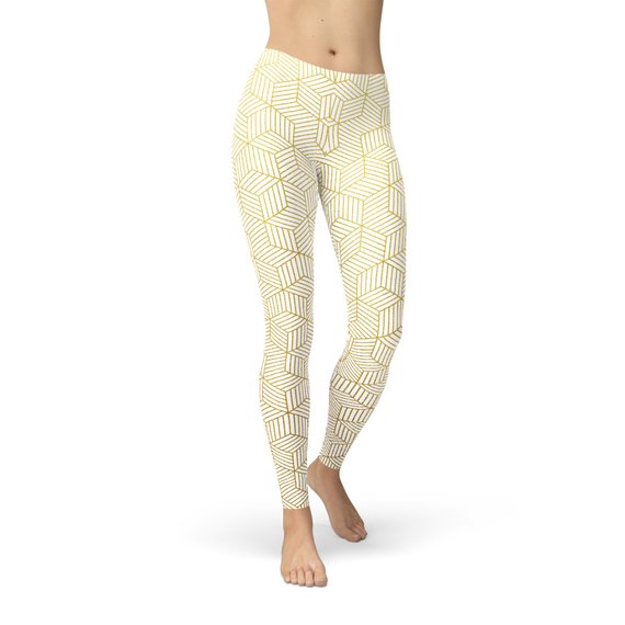 Womens White Leggings w/ Geometric Cubes | Maroon Sooty