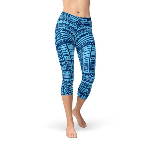 Blue Maori Capri Leggings