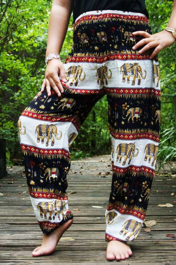 Black ELEPHANT Pants Women Harem Pants Boho Pants | Tan Smokey