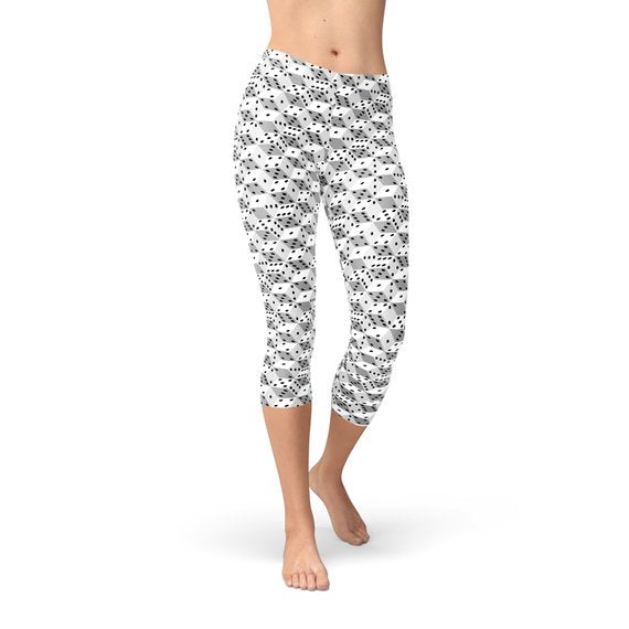 Womens Black and White Dice Capri Leggings | Maroon Sooty