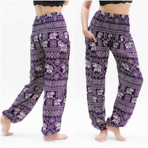 Purple Elephant Pants Harem Pants Boho Pants | Tan Smokey