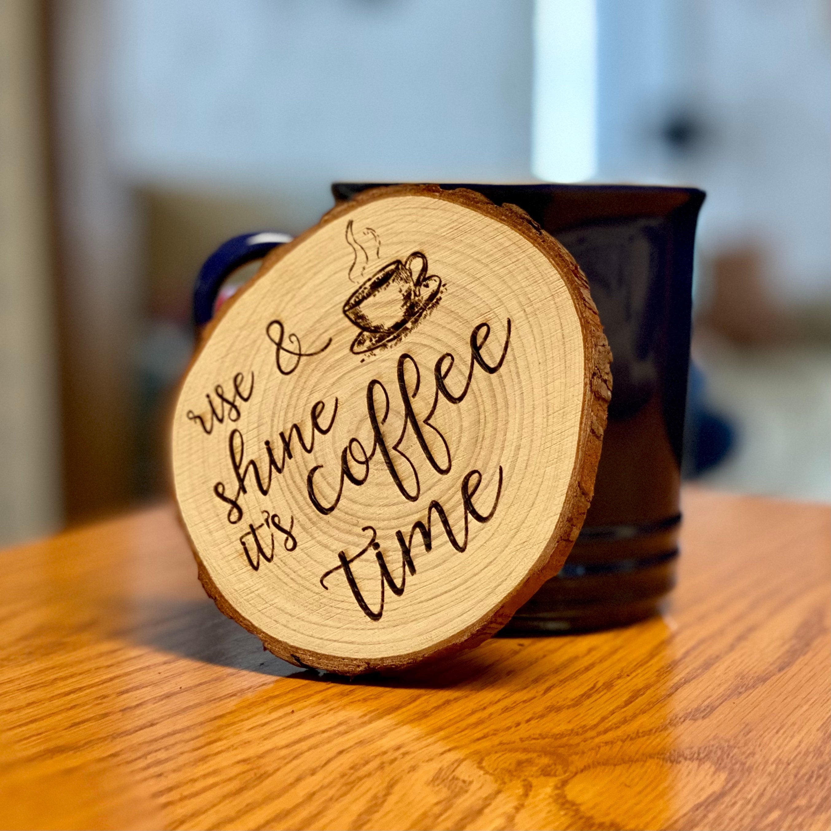 Set of "Coffee Time" Engraved Wood Coasters