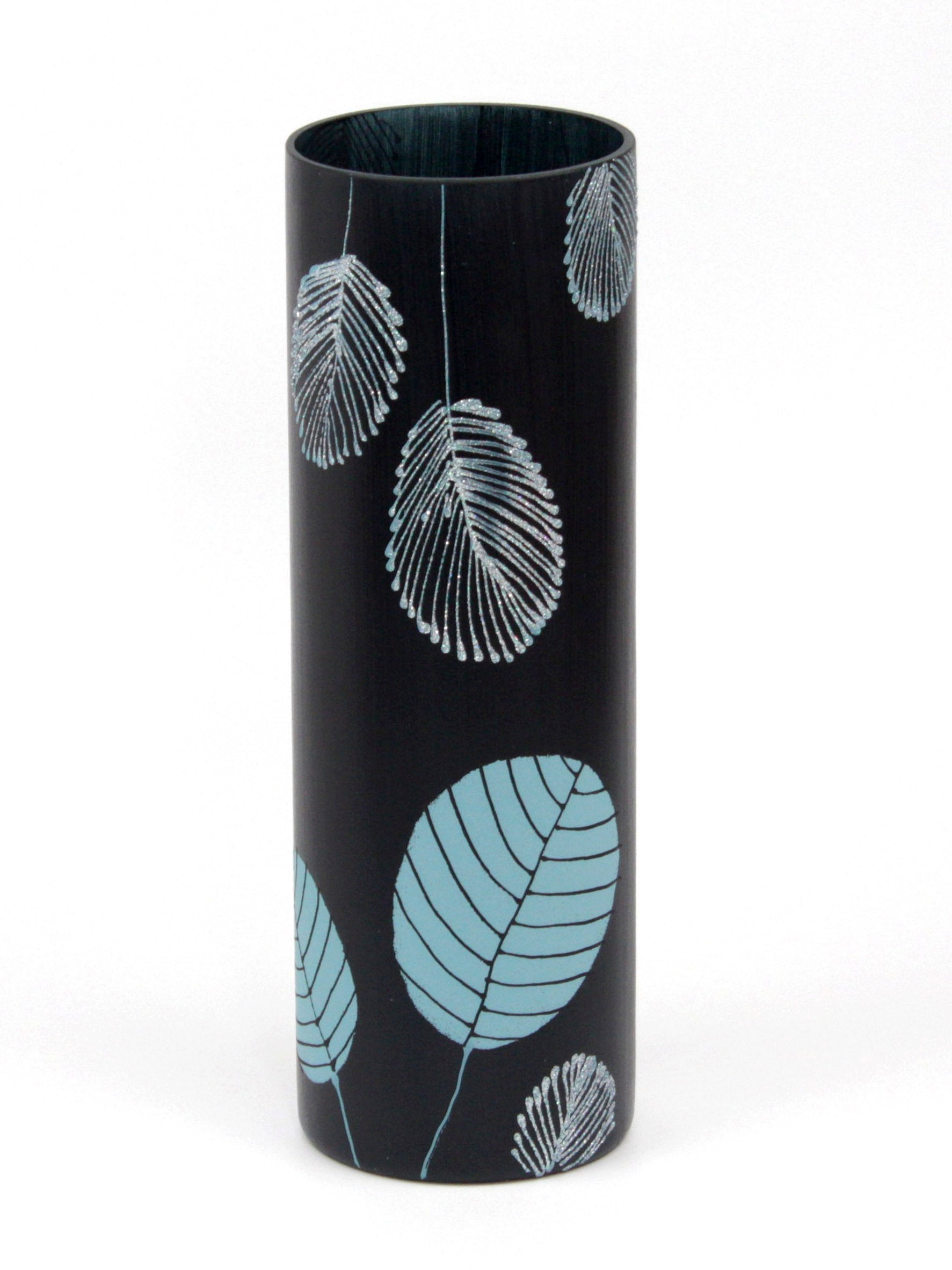 Painted Art Glass Cylinder Vase | Interior Design Home Decor | Table