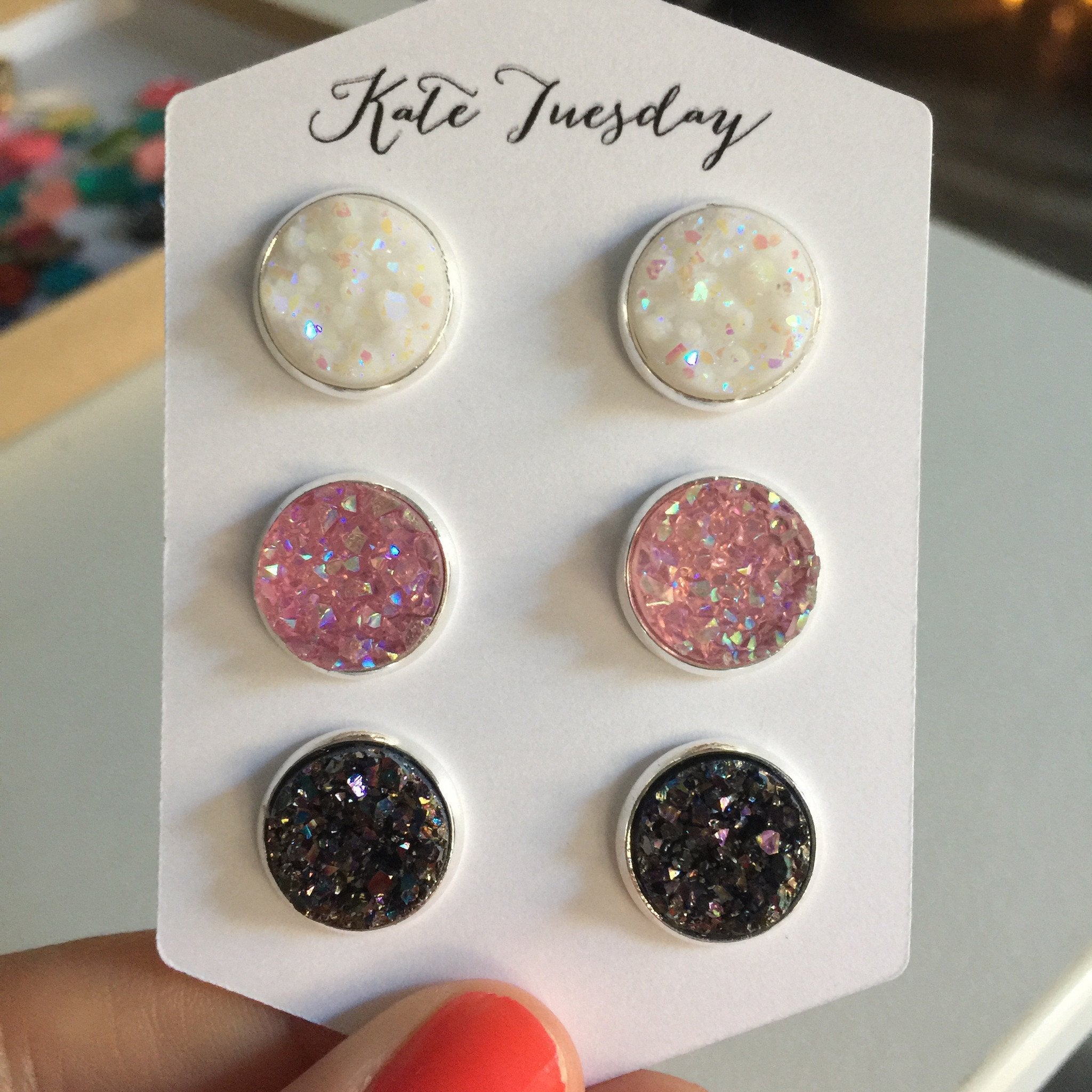 Love Girl Set of 12mm Druzy Earrings