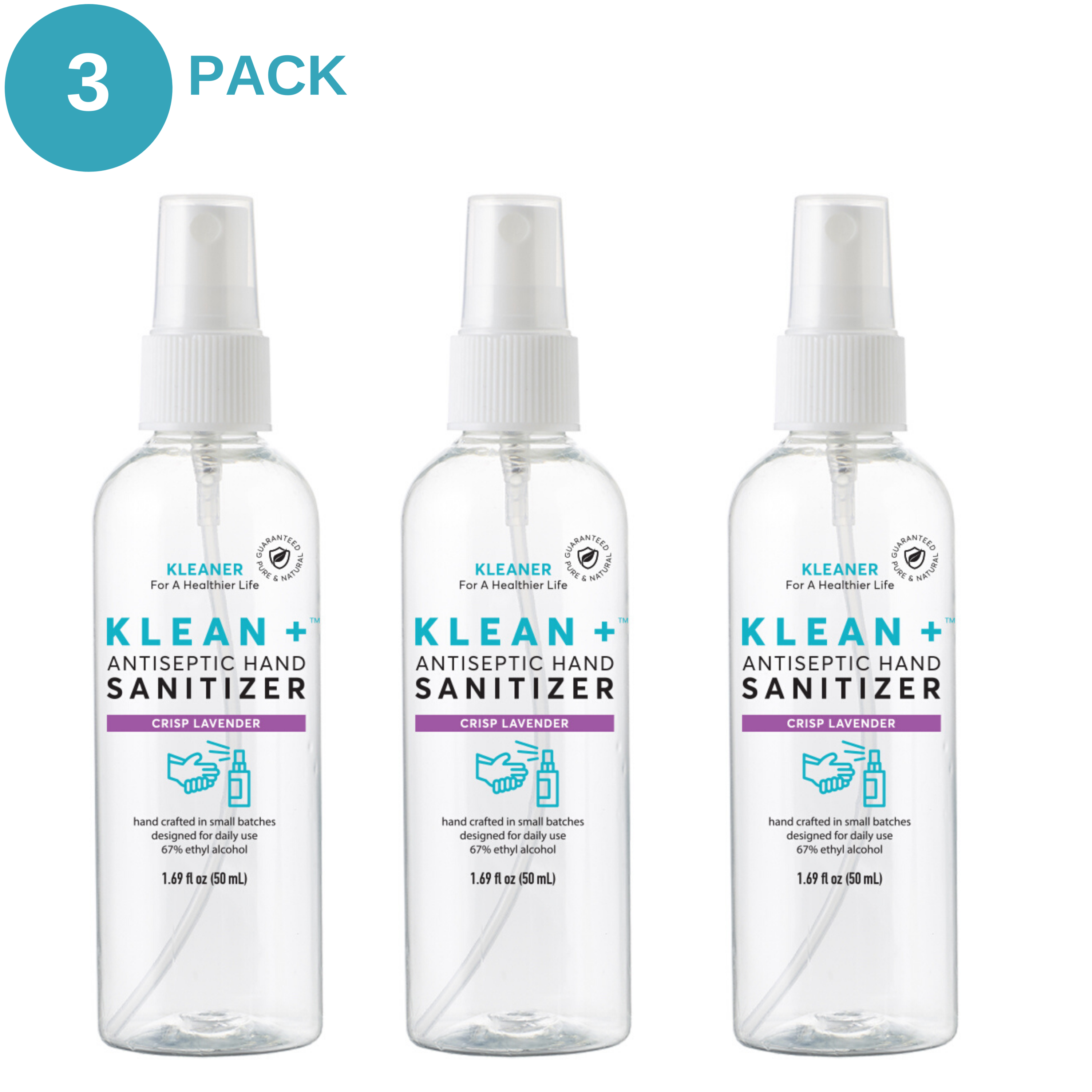 Klean + Hand Sanitizer Crisp Lavender 50ml (3Pack) | Olive Pandion