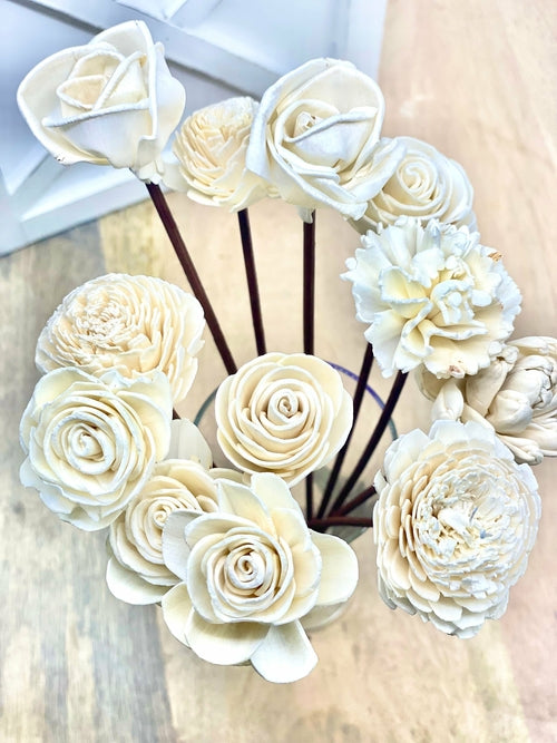 Assorted Mini Sola Wood Flower, 9” Rattan Wood Reed Diffuser