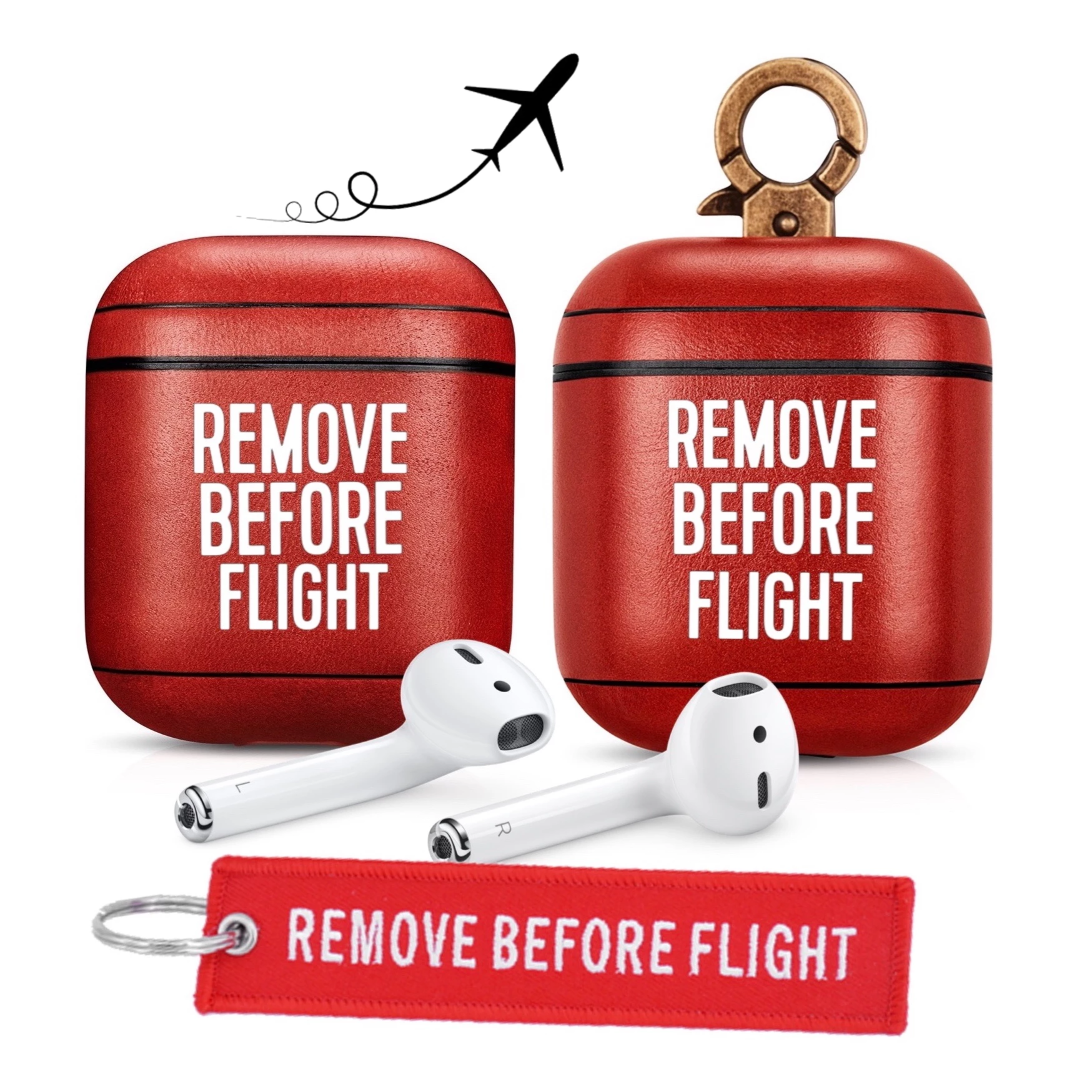 Iconic Red Remove Before Flight Aviation Leather Case for Apple