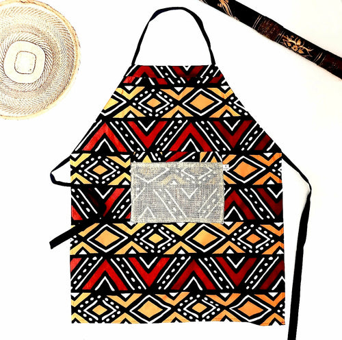 The Mashona, Adjustable, Burlap Pocket, Wax Print Aprons