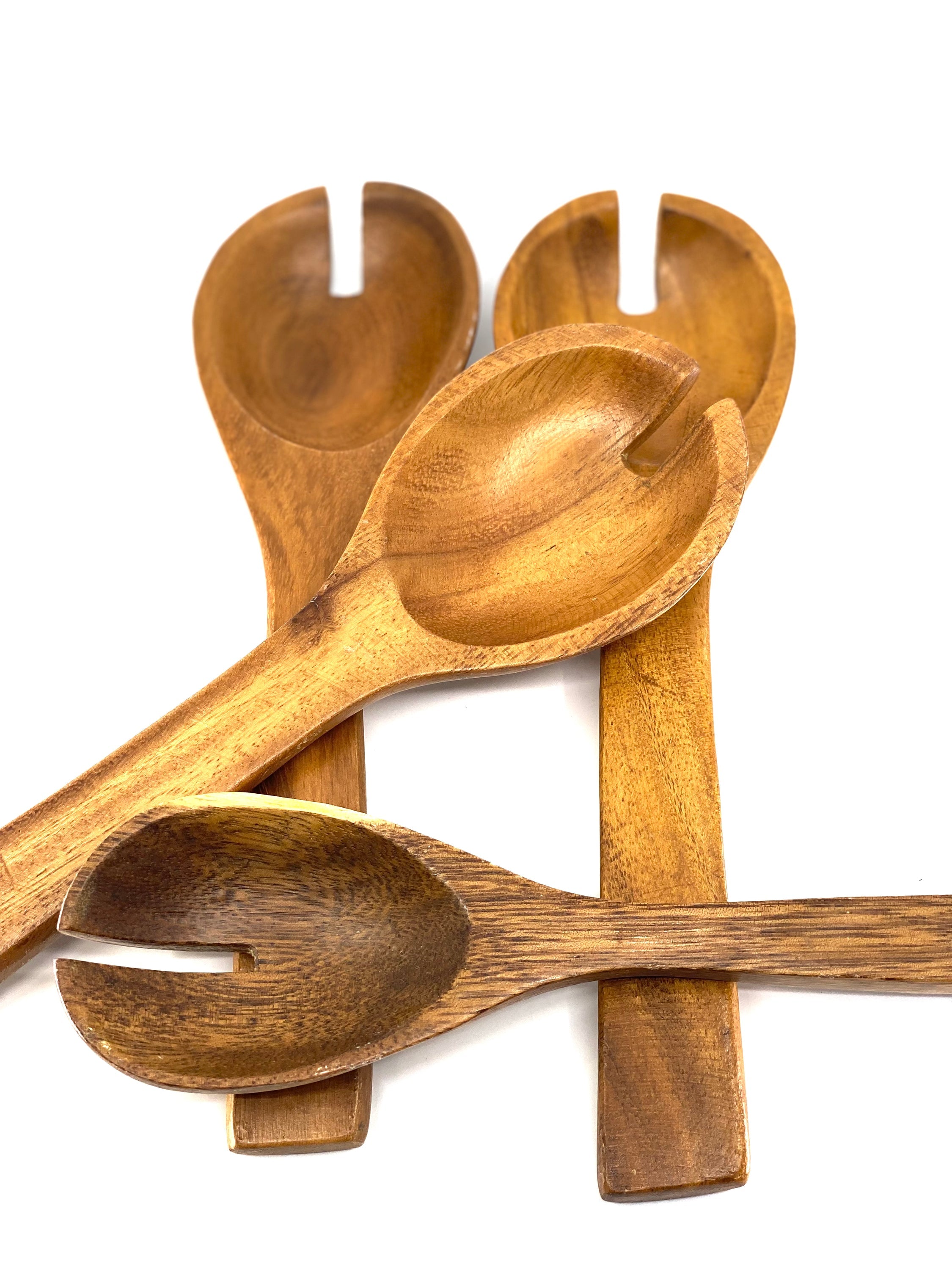 Vintage, MonkeyPod, Hand Carved, Serving Utensils, Wooden Spoons &