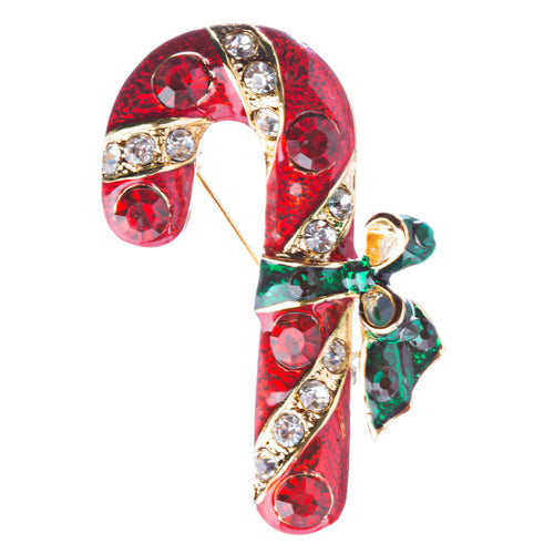 Christmas Jewelry Crystal Rhinestone Holiday Candy Cane Brooch Pin