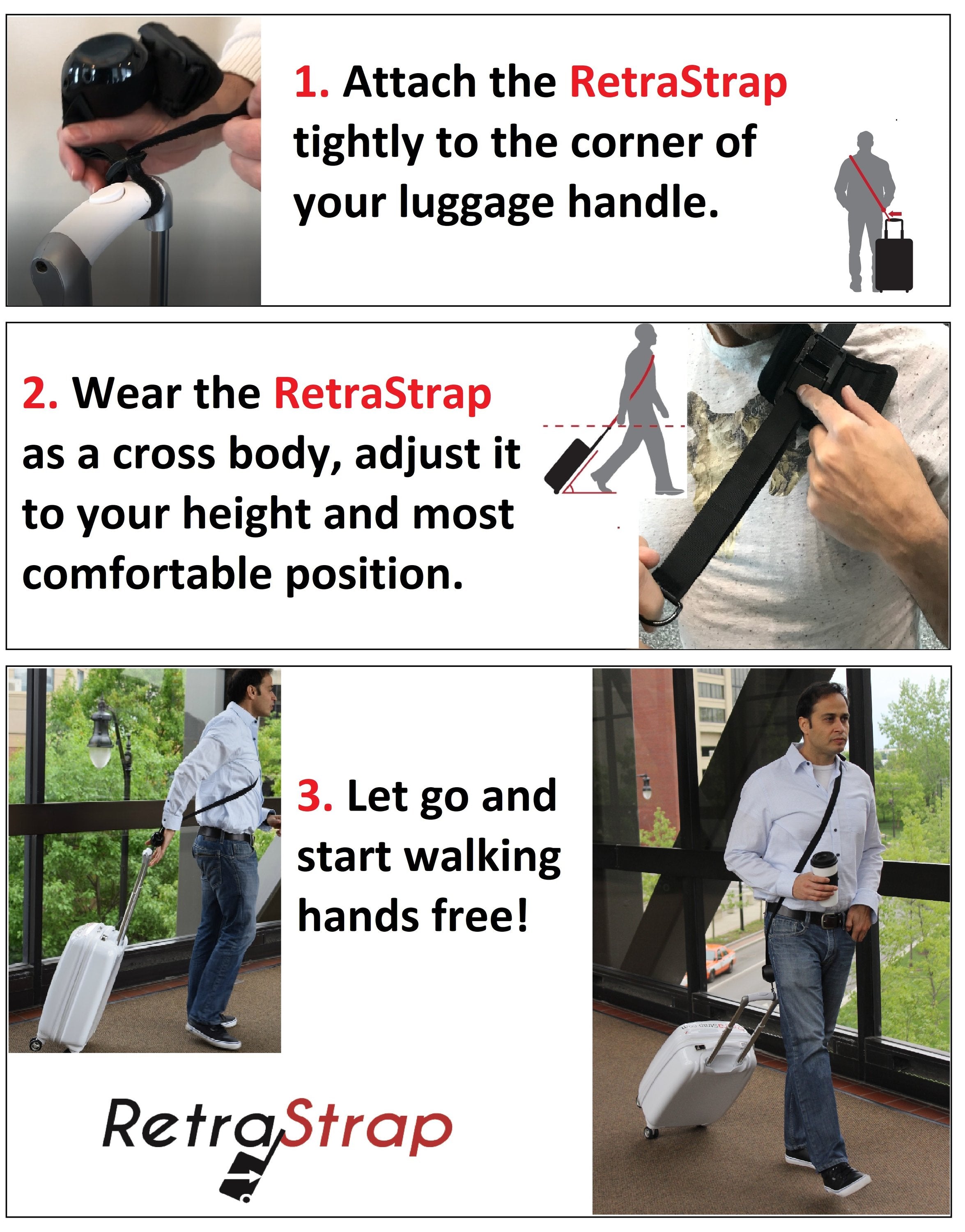 RetraStrap Hands-Free carry-on luggage - Anti theft