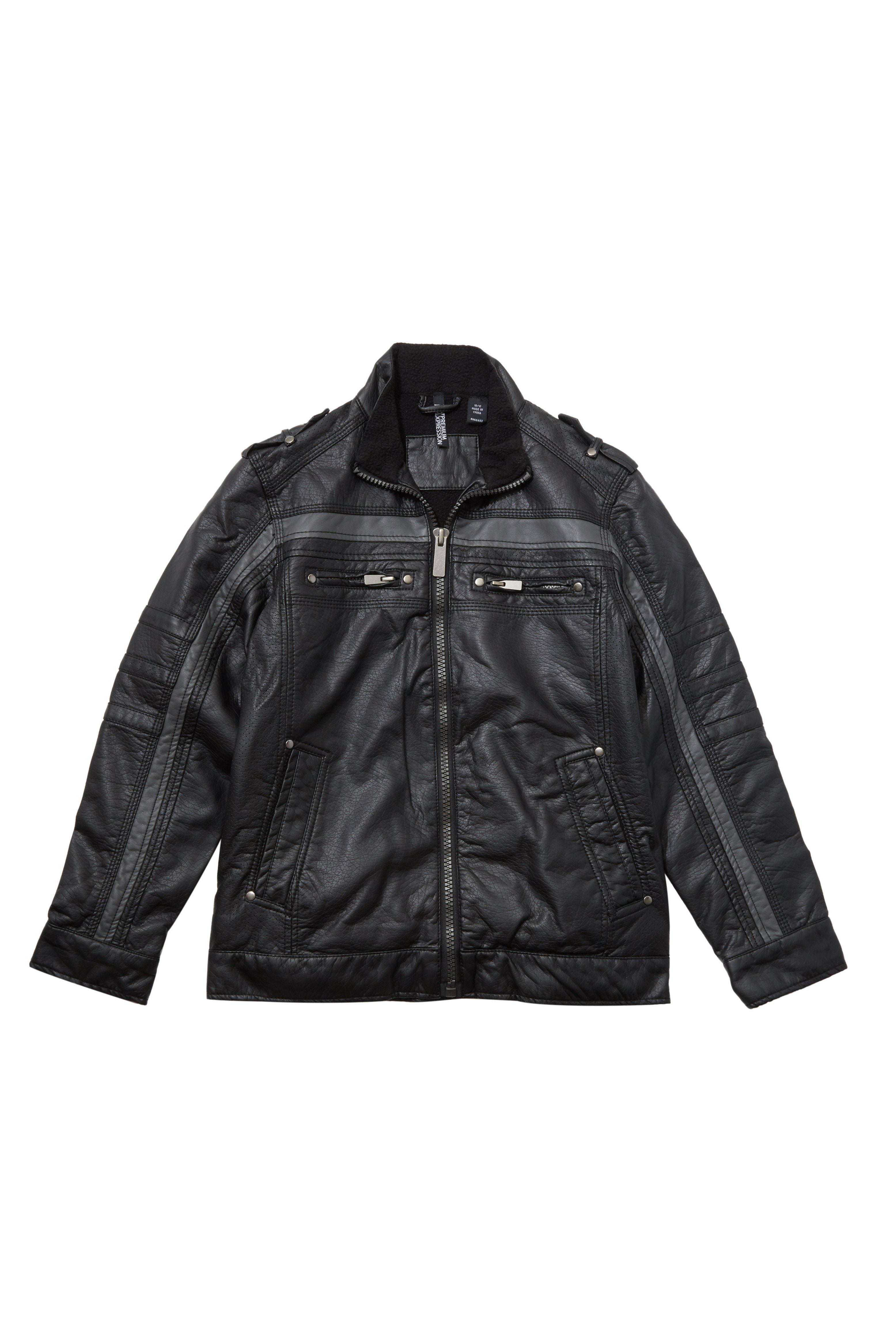 Men's Vegan Leather Moto Jacket with Grey Stripe