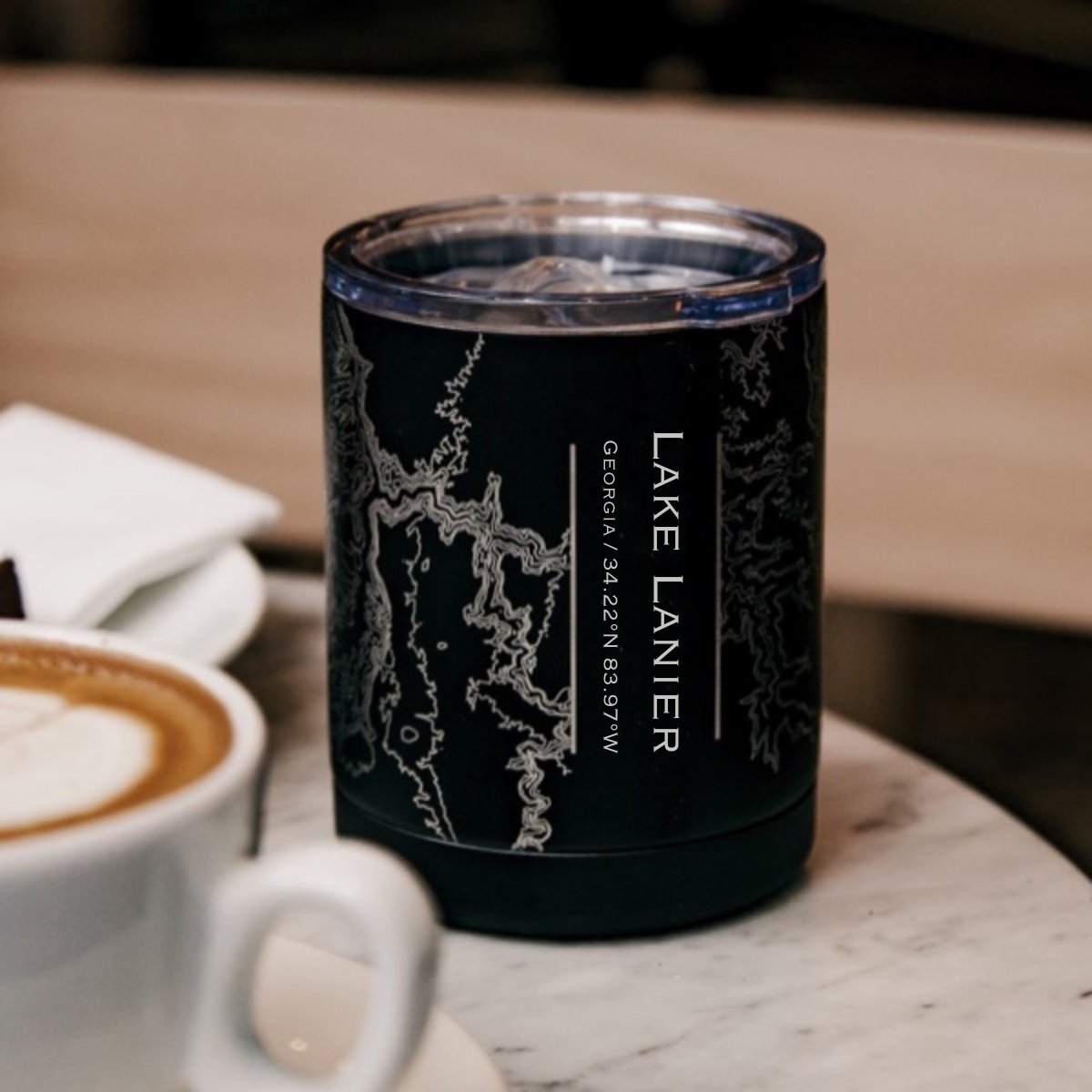 Lake Lanier - Georgia Map Insulated Cup in Matte Black | Cyan Castor