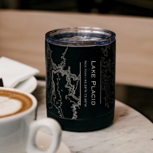 Lake Placid - New York Engraved Map Insulated Cup in Matte Black - Zomdo Marketplace | Zomdo.com