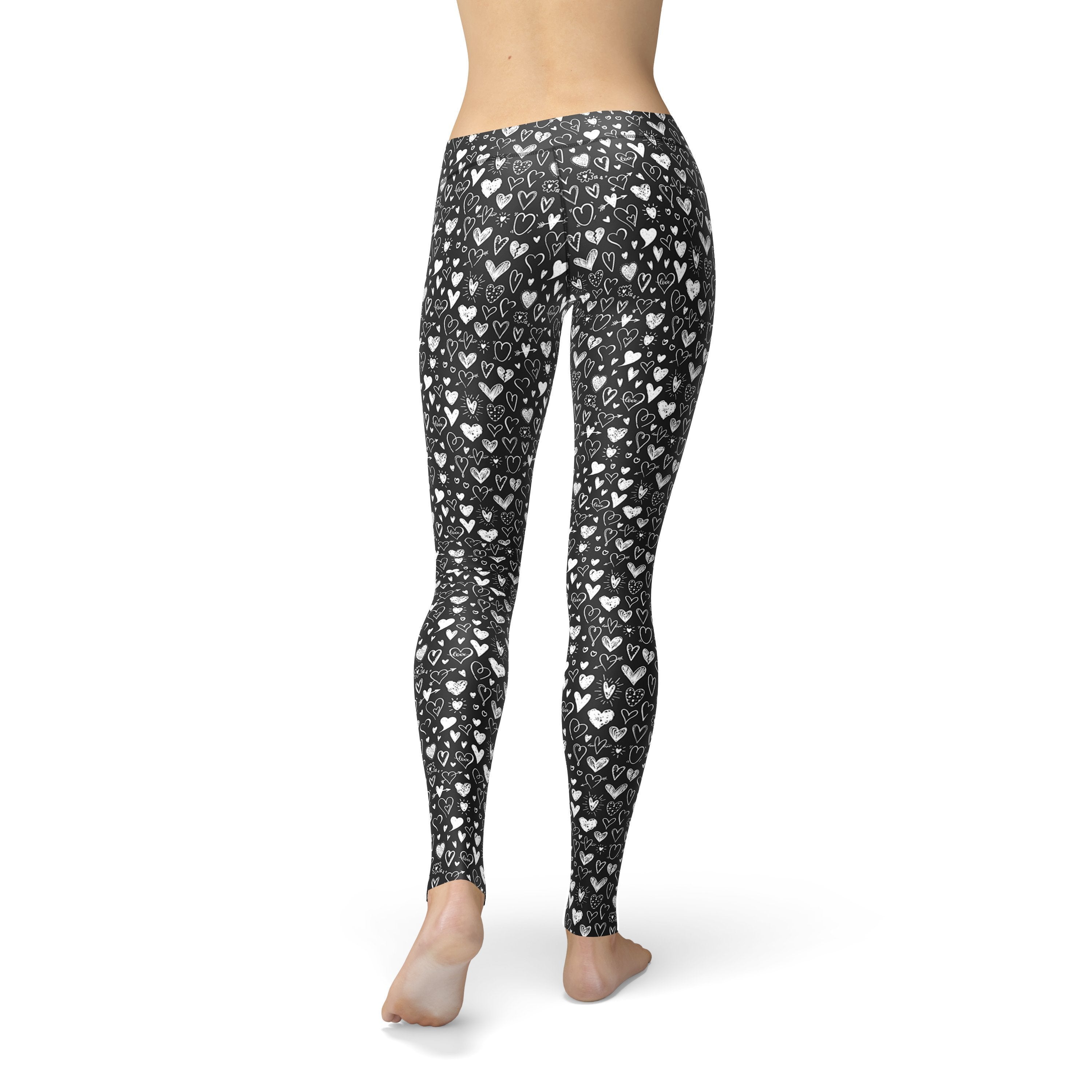 Avery Black White Hearts Leggings