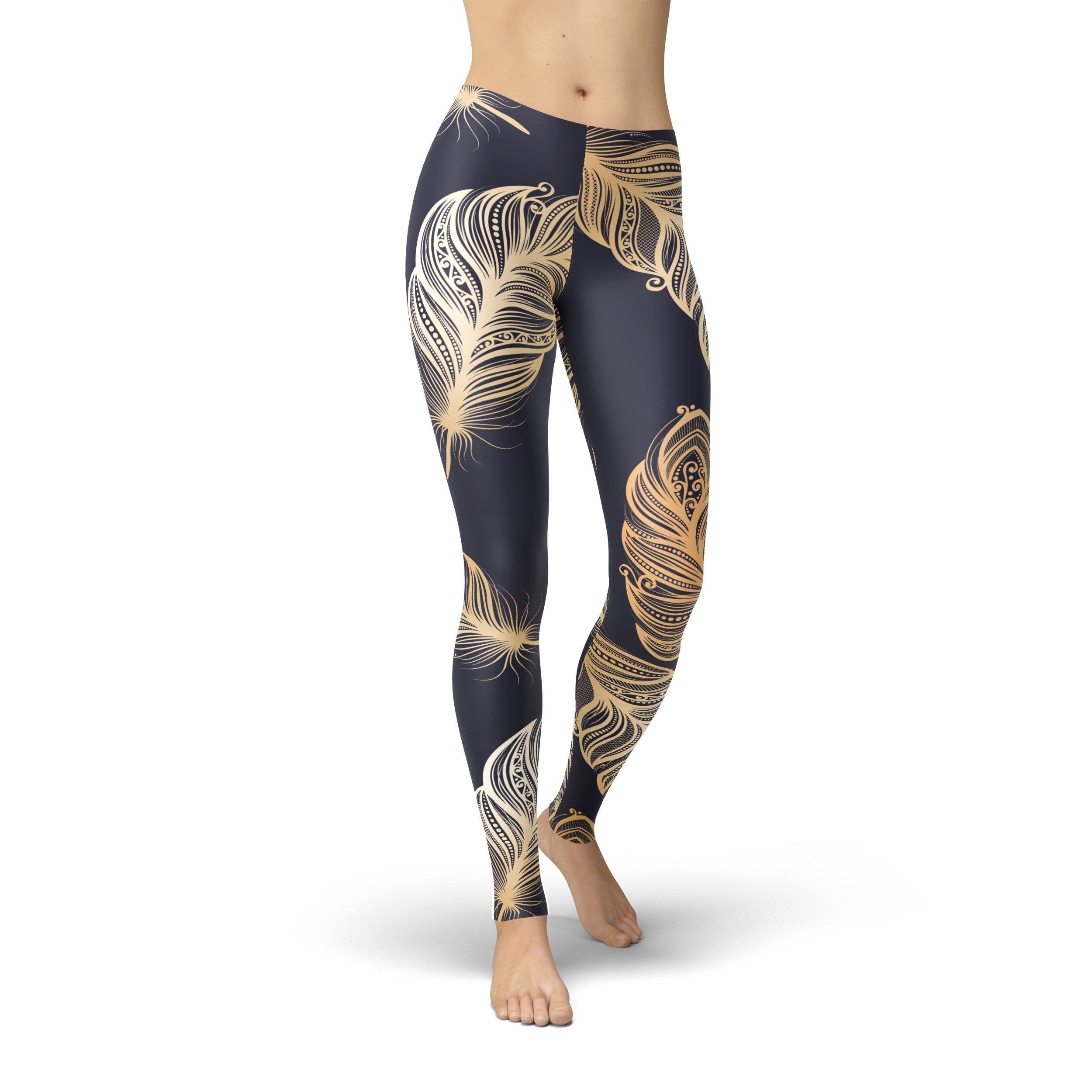 Jean Peacock Feathers Leggings | Orange Poppy