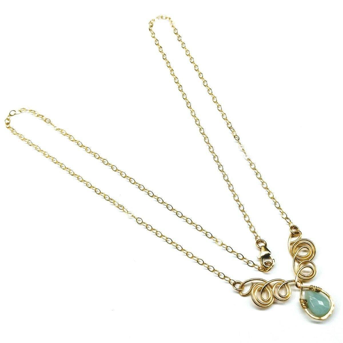 Gold Filled Wire Sculpted Mint Gemstone Drop Necklace