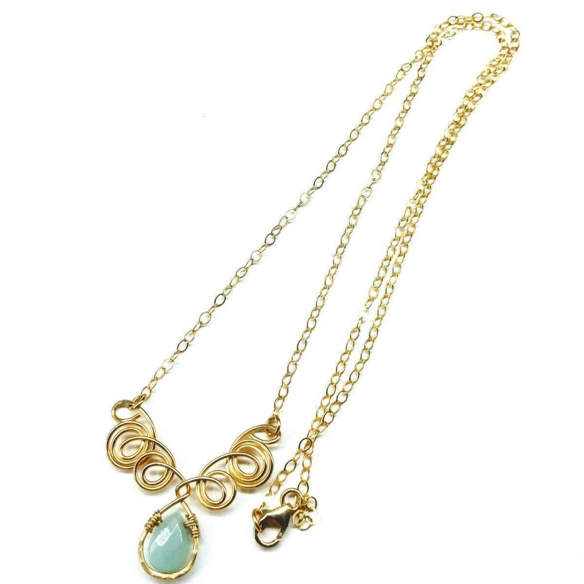 Gold Filled Wire Sculpted Mint Gemstone Drop Necklace