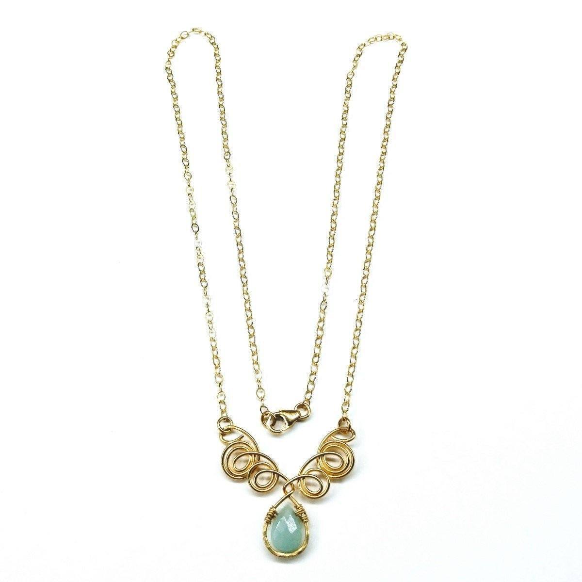 Gold Filled Wire Sculpted Mint Gemstone Drop Necklace