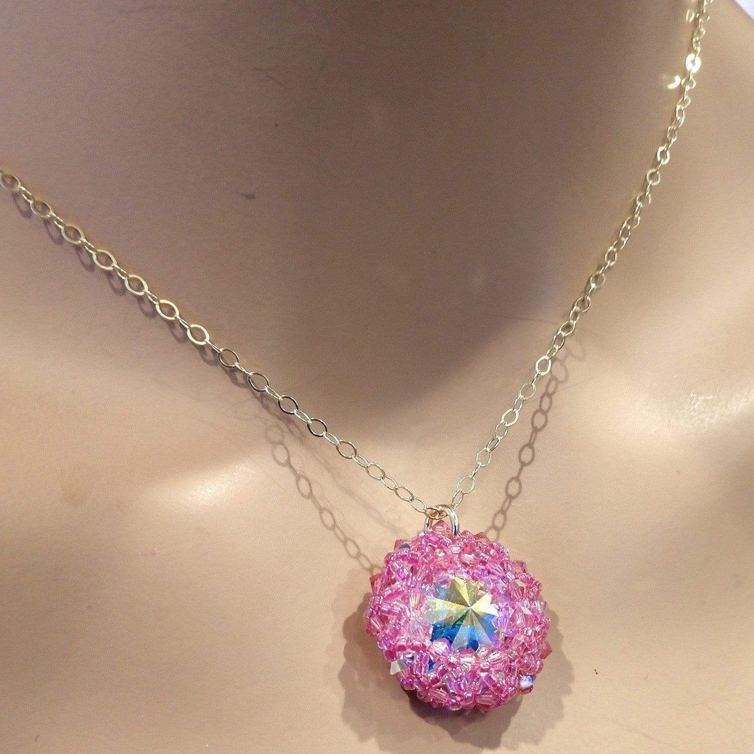 Pink Beaded Super Sparkly  Rivoli Crystal Necklace