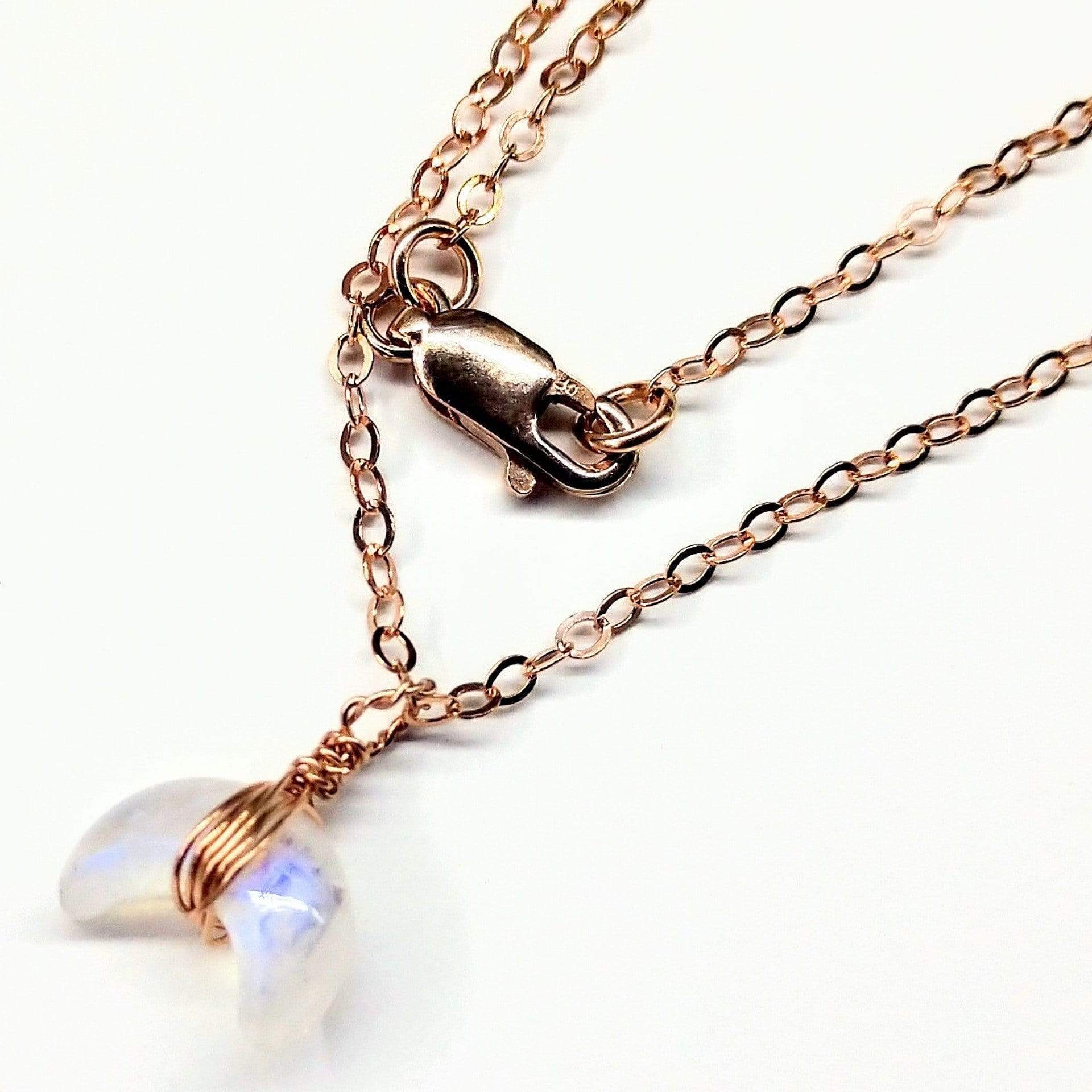 Rose Gold Wire Wrapped Crescent Moonstone Necklace