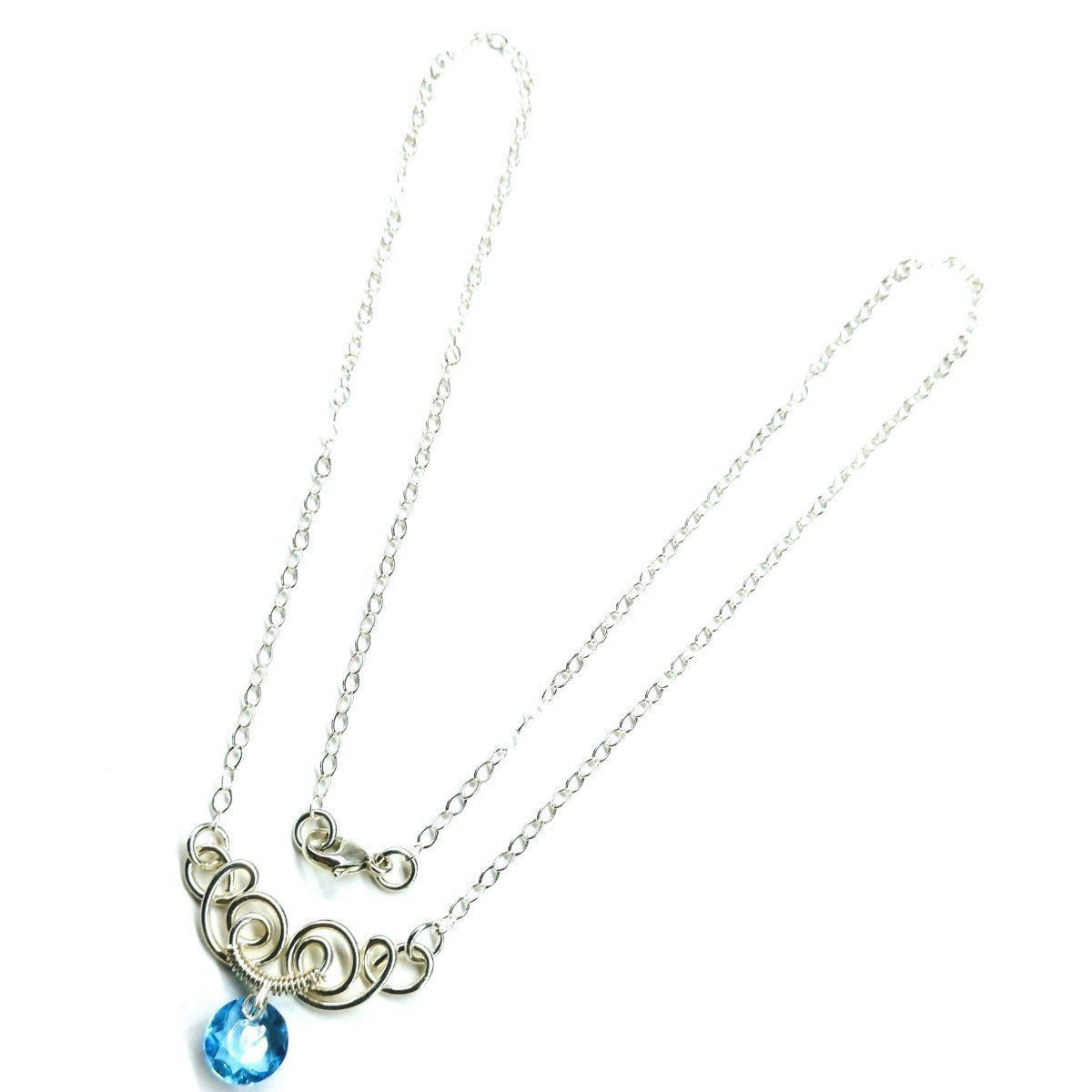 Silver Wire Sculpted Round Crystal Pendant Necklace