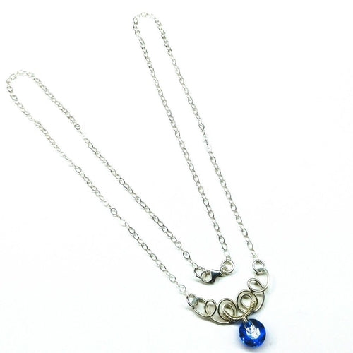 Silver Wire Sculpted Round Crystal Pendant Necklace