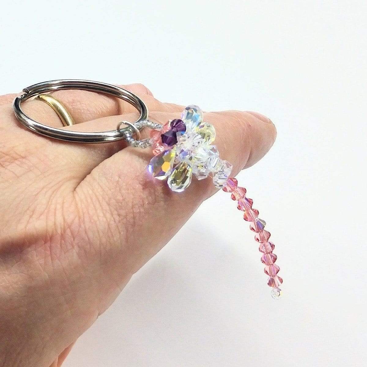 Swarovski Crystal Rose Peach Dragonfly Key Chain Charm