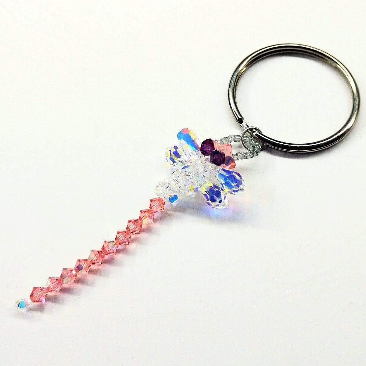 Swarovski Crystal Rose Peach Dragonfly Key Chain Charm