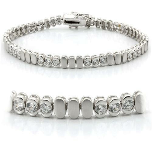 LO1159 - Matte Rhodium & Rhodium Brass Bracelet with AAA Grade CZ  in