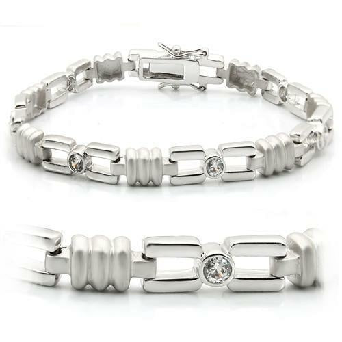 LO1162 - Matte Rhodium & Rhodium Brass Bracelet with AAA Grade CZ  in