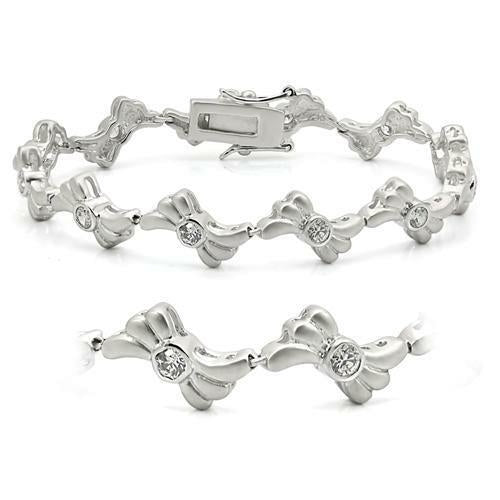 LO1164 - Matte Rhodium & Rhodium Brass Bracelet with AAA Grade CZ  in