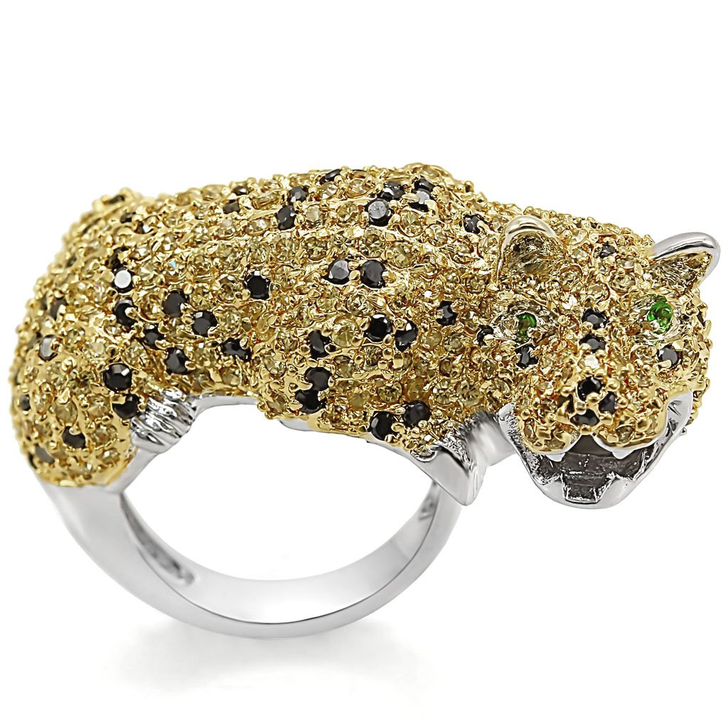 LO1347 - Reverse Two-Tone Brass Ring with AAA Grade CZ in Topaz