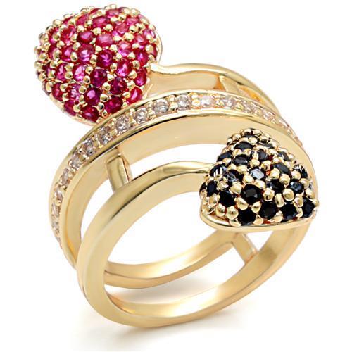 LO1490 - Imitation Gold Brass Ring with Synthetic Garnet in Ruby | Turquoise Tiger