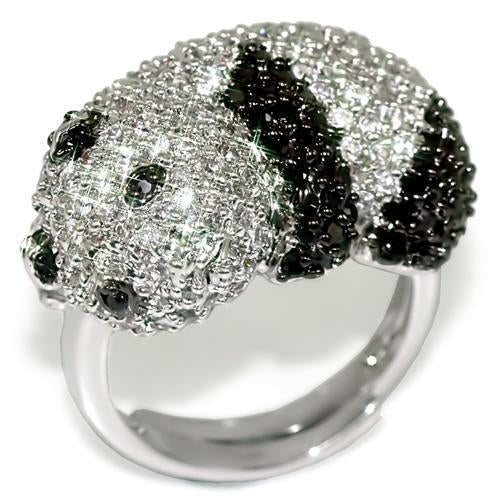 LO1515 - Rhodium + Ruthenium Brass Ring with AAA Grade CZ in Black