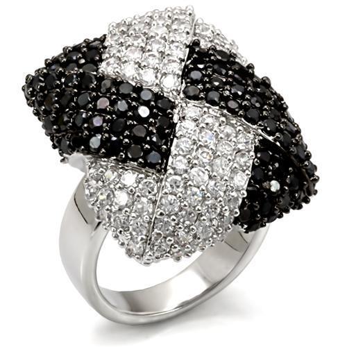 LO1587 - Rhodium + Ruthenium Brass Ring with AAA Grade CZ in Black