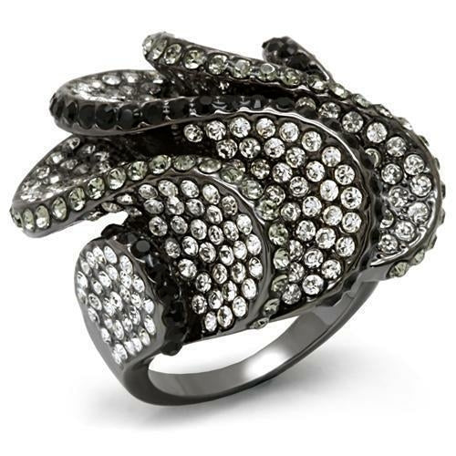 LO1635 - TIN Cobalt Black Brass Ring with Top Grade Crystal in Multi