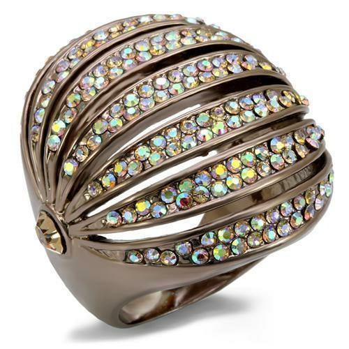 LO1685 - Chocolate Gold Brass Ring with Top Grade Crystal in Multi