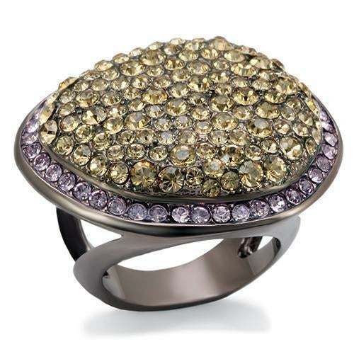 LO1694 - Chocolate Gold Brass Ring with Top Grade Crystal in Multi