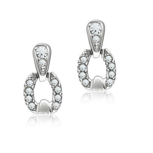 LO1999 - Rhodium White Metal Earrings with Top Grade Crystal in Clear | Turquoise Tiger