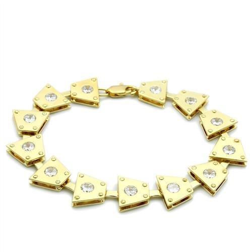 LO2002 - Matte Gold & Gold Brass Bracelet with AAA Grade CZ in Clear | Turquoise Tiger